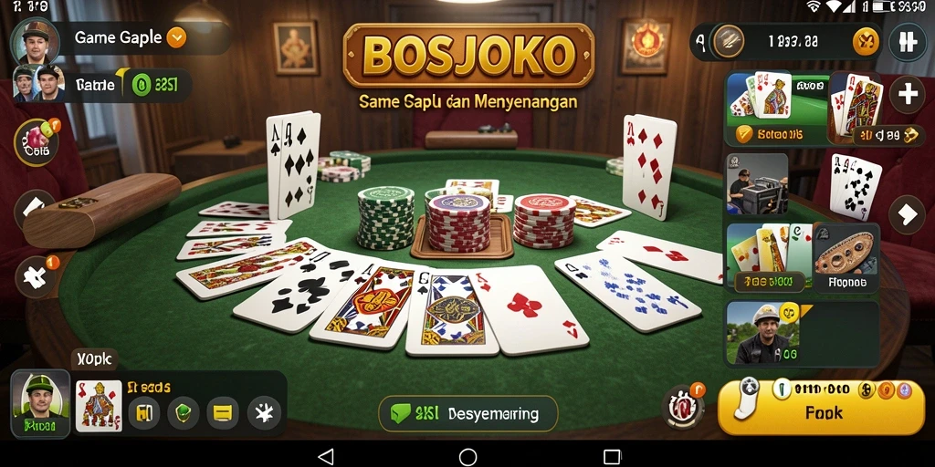 Tampilan gameplay seru di BOSJOKO saat bermain Gaple.